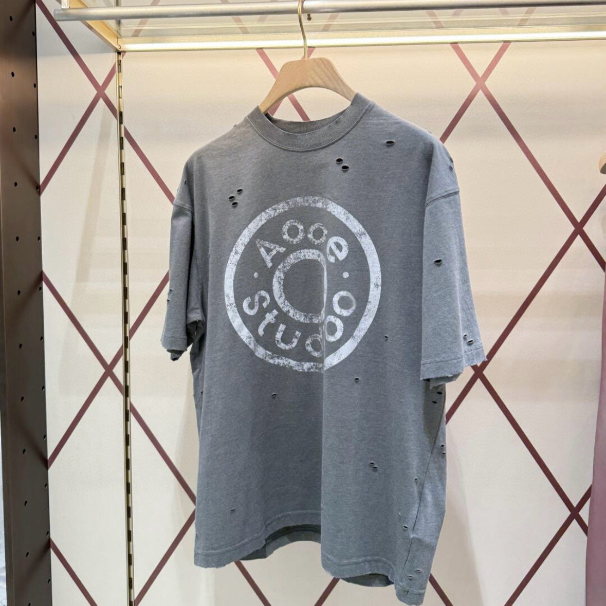 【老店新开福利】AC*家圆环做旧印花黑灰水洗褪色破坏宽松短袖T恤