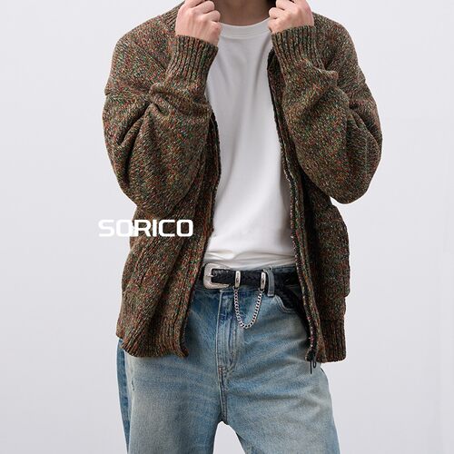 「SORICO」重工夹花砂老钱风羊毛混纺拉链开衫外套