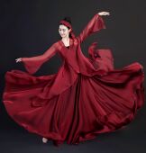 旦小怡酒红古典舞蹈服装 身韵飘逸仙女纱衣表演出民族练功上大摆裙