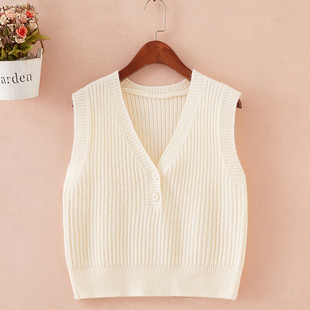 女士毛线马甲春秋款外穿针织V领背心秋冬季上衣无袖短款毛衣坎肩