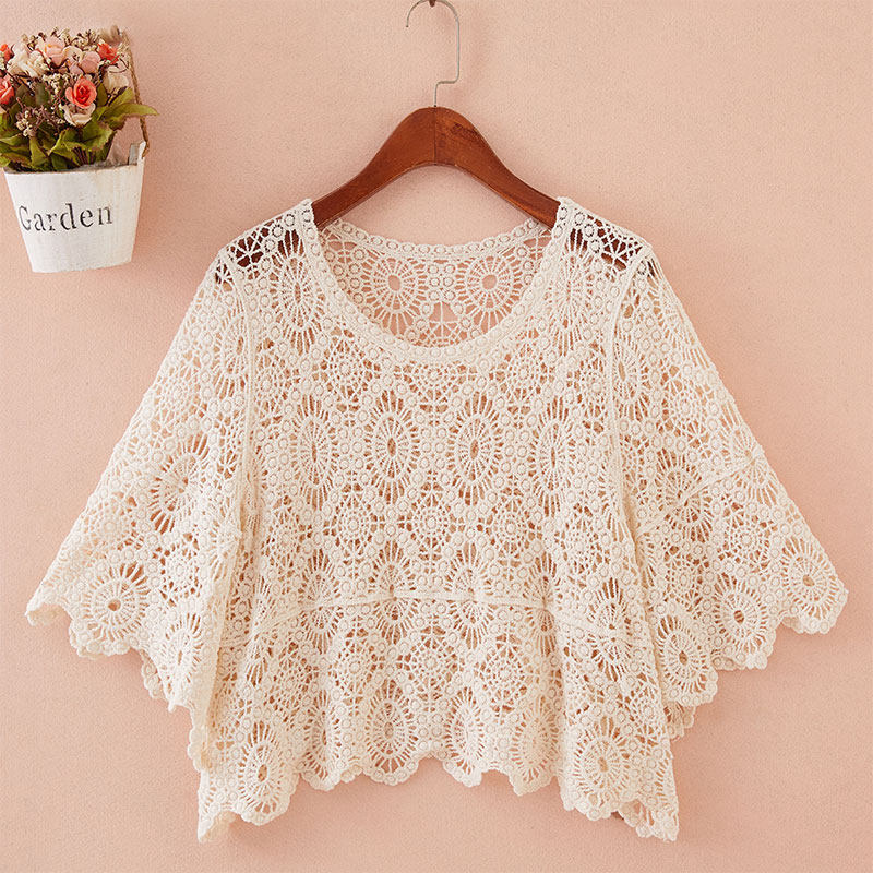 镂空上衣女夏季短款宽松薄款外穿防晒中袖套头吊带连衣裙外搭罩衫