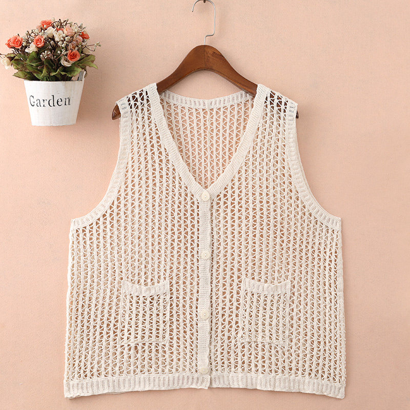 女式镂空外搭马甲大码宽松开衫女款夏季针织外穿背心坎肩马夹上衣