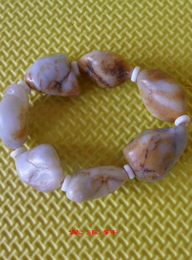 和田白玉花籽皮色原石手串