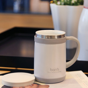 百安思陶瓷内胆保温杯办公室大容量骨瓷泡茶水杯子男女品质商务杯