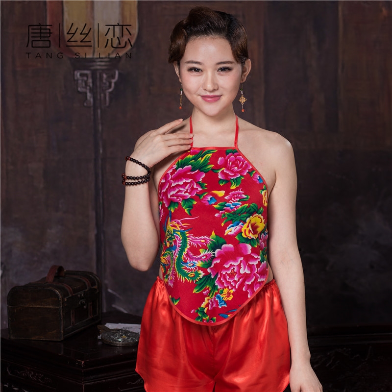 新品肚兜女士纯棉红肚兜成人套装性感古典表演服装大人睡衣肚兜内