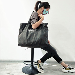 便携简约拉链女土包轻便折叠买菜购物袋超大学生防水黑色小包逛街