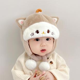 婴儿帽子秋冬季宝宝护耳毛绒帽婴幼儿可爱毛线帽冬帽加厚保暖冬季