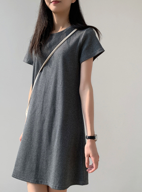 棉质中长款t恤女早春夏短袖2023新款宽松打底韩版小个子a字连衣裙