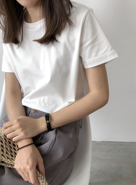 纯白色t恤女短袖夏季新款ins宽松纯色体桖百搭打底衫韩版棉质洋气