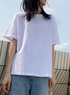 纯色纯白色T恤女短袖棉质宽松夏季打底内搭2024年新款半袖上衣