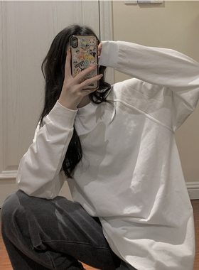 束口上衣打底衫女2024年早秋季卫衣叠穿内搭棉质白色长袖t恤