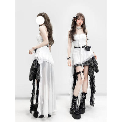 【古着爱好者】夏季新款文艺复古私设衬衫+短裙+马甲三件套