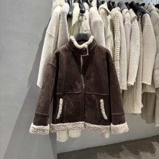 休闲百搭立领拉链皮毛一体羊羔毛外套 时尚 韩国东大门2025冬季 新款