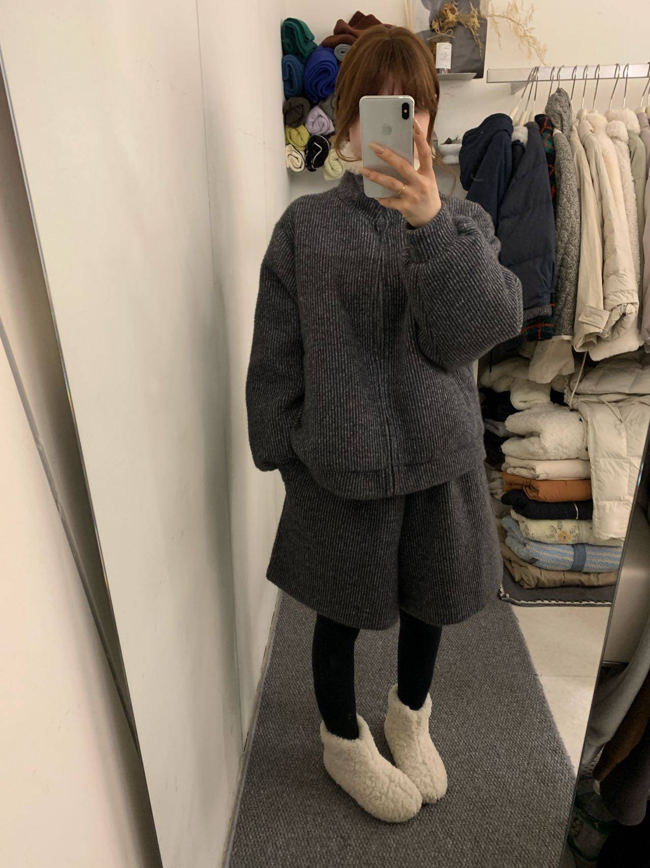 东大门冬季加绒立领显瘦两件套