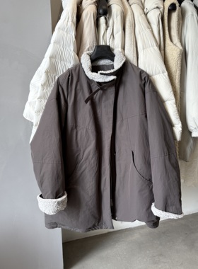 韩国东大门2025冬季新款时尚百搭灰色立领加绒小个子派克服外套女