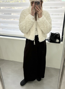 Lemon韩代冬新款时尚百搭立领宽松显瘦长袖皮毛一体短外套女上衣