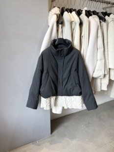 百搭立领白鸭绒外套 时尚 纯色竖条纹宽松显瘦羽绒服女2025冬季 新款