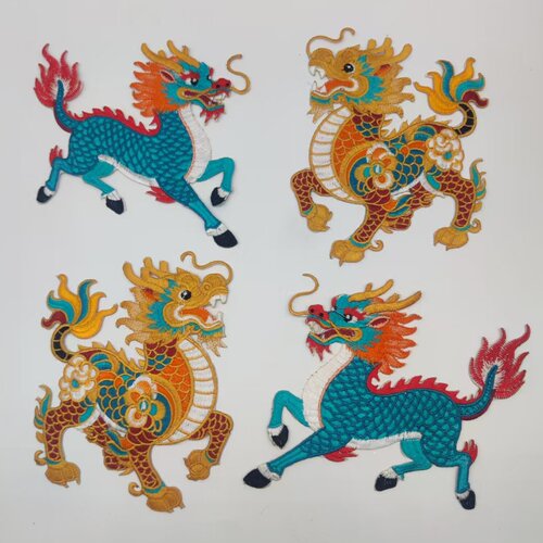 风麒麟神兽祥瑞刺绣布贴烫花