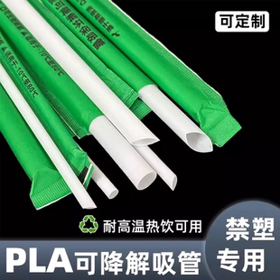 柠檬奶茶咖啡耐高温 PLA环保可降解吸管一次性绿色独立牛皮纸包装