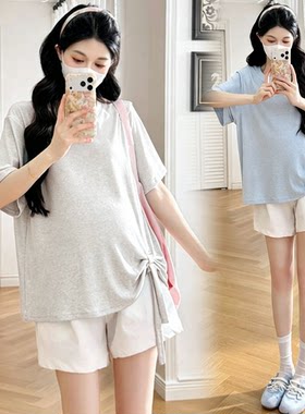 孕妇装夏装上衣春夏孕妇短袖夏季薄款不规则大码宽松纯棉夏天t恤