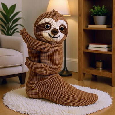 跨境新款 Animal Socks 毛绒钩针可爱动物袜 针织地板袜 保暖袜