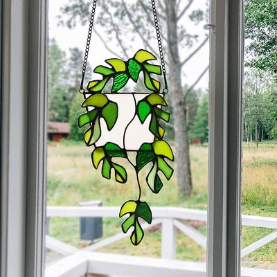 AO SHUO杂色龟背竹叶玻璃窗户挂件装饰品亚克力彩色艺术壁挂饰品