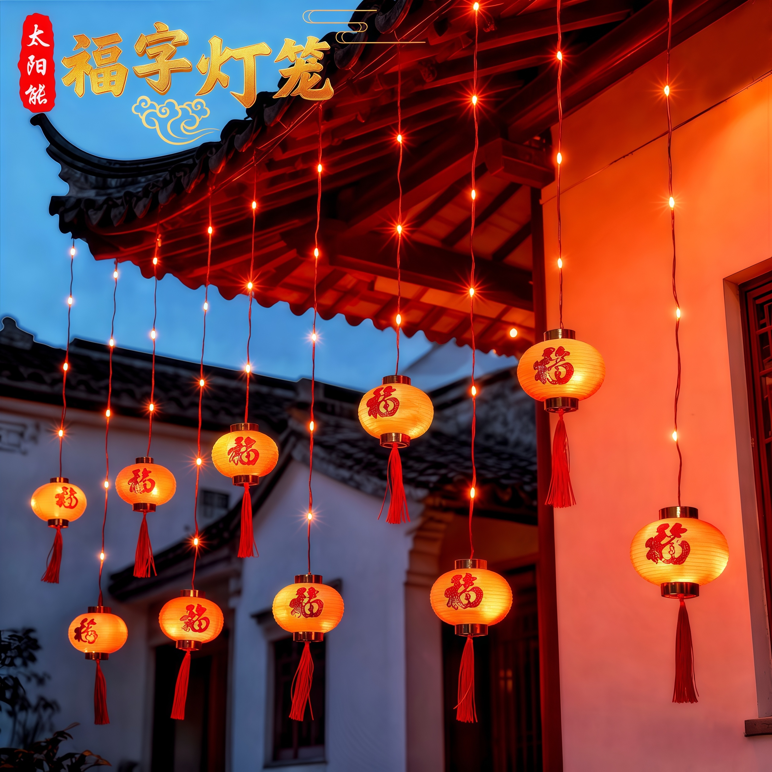 led装饰灯小红灯笼春节过年太阳能彩灯气氛灯户外庭院喜庆氛围灯