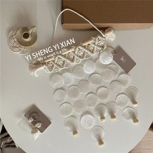 北欧简约棉绳贝壳圆形挂毯