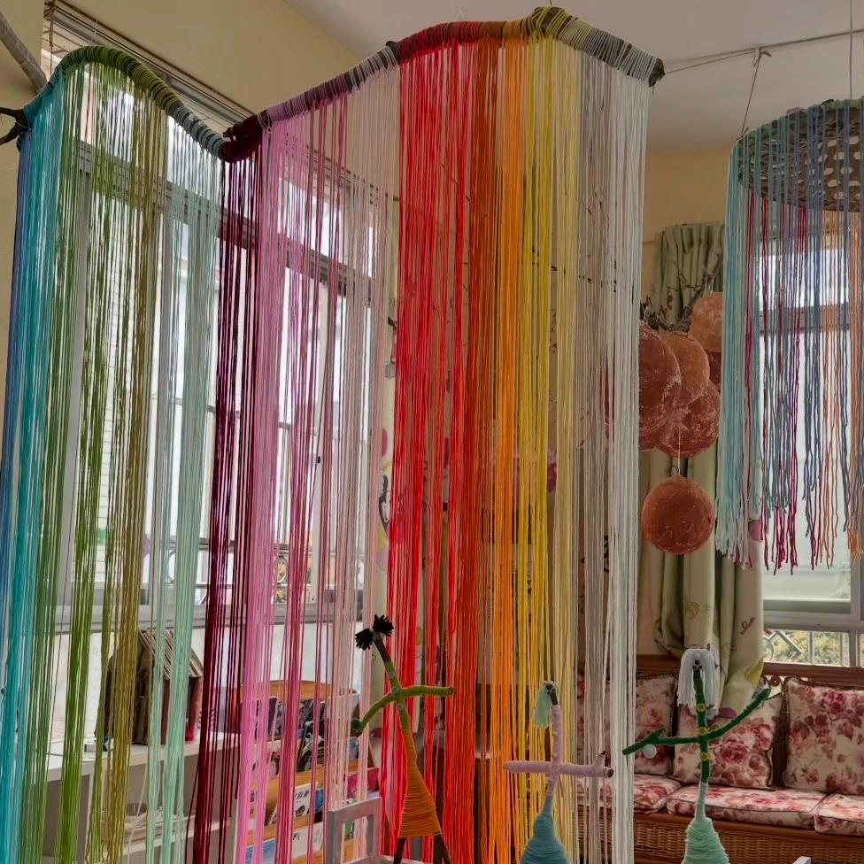 手编彩虹款门帘隔断帘 免打孔可配伸缩杆挂帘室内氛围感挂饰挂毯