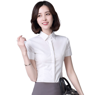 职业女装面试正装上衣衬衣OL通勤工装商务防走光衬衫白色短袖衬衫