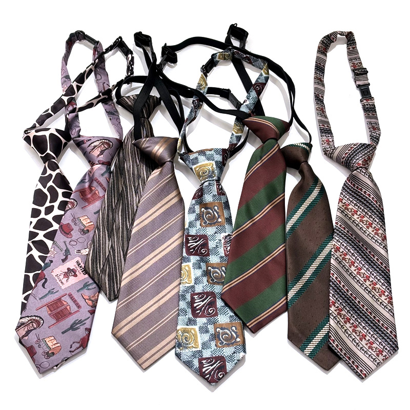 美拉德复古小领带女短免打结个性休闲学院风印花涤丝棕色咖啡绿条