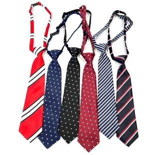 可调节免打结领带中长短款男涤丝藏青红黑白色波点百搭印花红条女