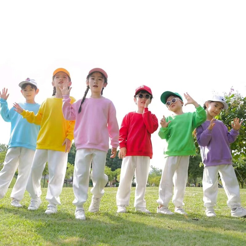糖果色儿童纯棉卫衣套装儿童运动会中小学生表演服装幼儿园班服