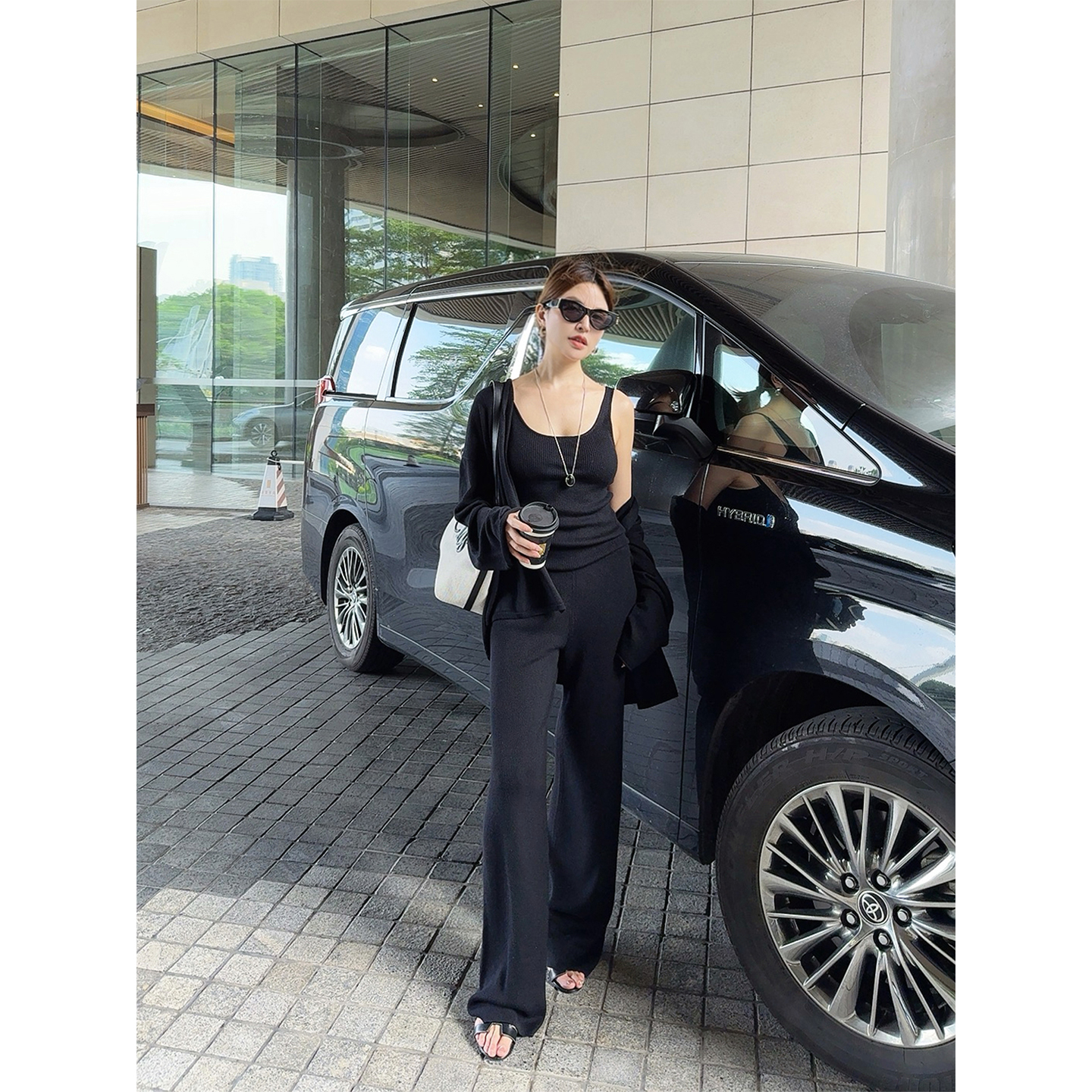 UMI黑色针织三件套女2025秋季