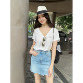 裙女高腰显瘦百搭休闲A字裙2026年夏季 UMI 水洗做旧毛边牛仔裙裤