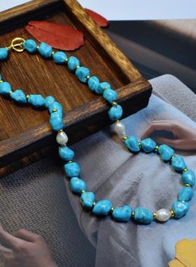 复古高级感短款项链绿松石配饰毛衣链小众设计感精致饰品锁骨链女