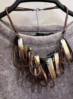 欧美大牌气质装饰项链个性夸张配饰短款毛衣链贝壳皮绳衣服链子女