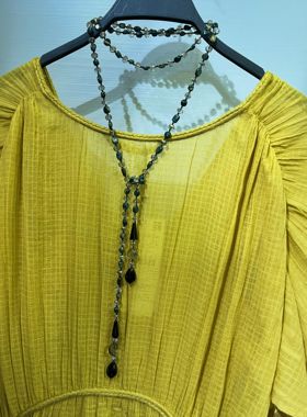 春夏高档百搭款长款项链双层时尚小众高级感毛衣链串珠水晶装饰链