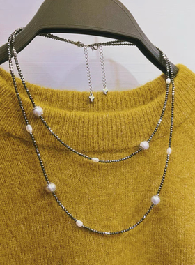 精致通勤天然贝壳双层项链高档优雅叠戴短款毛衣链时尚洋气配饰女