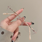 纯钛超轻无框切边眼镜近视女配度数无边框眼睛女防蓝光素颜显气质