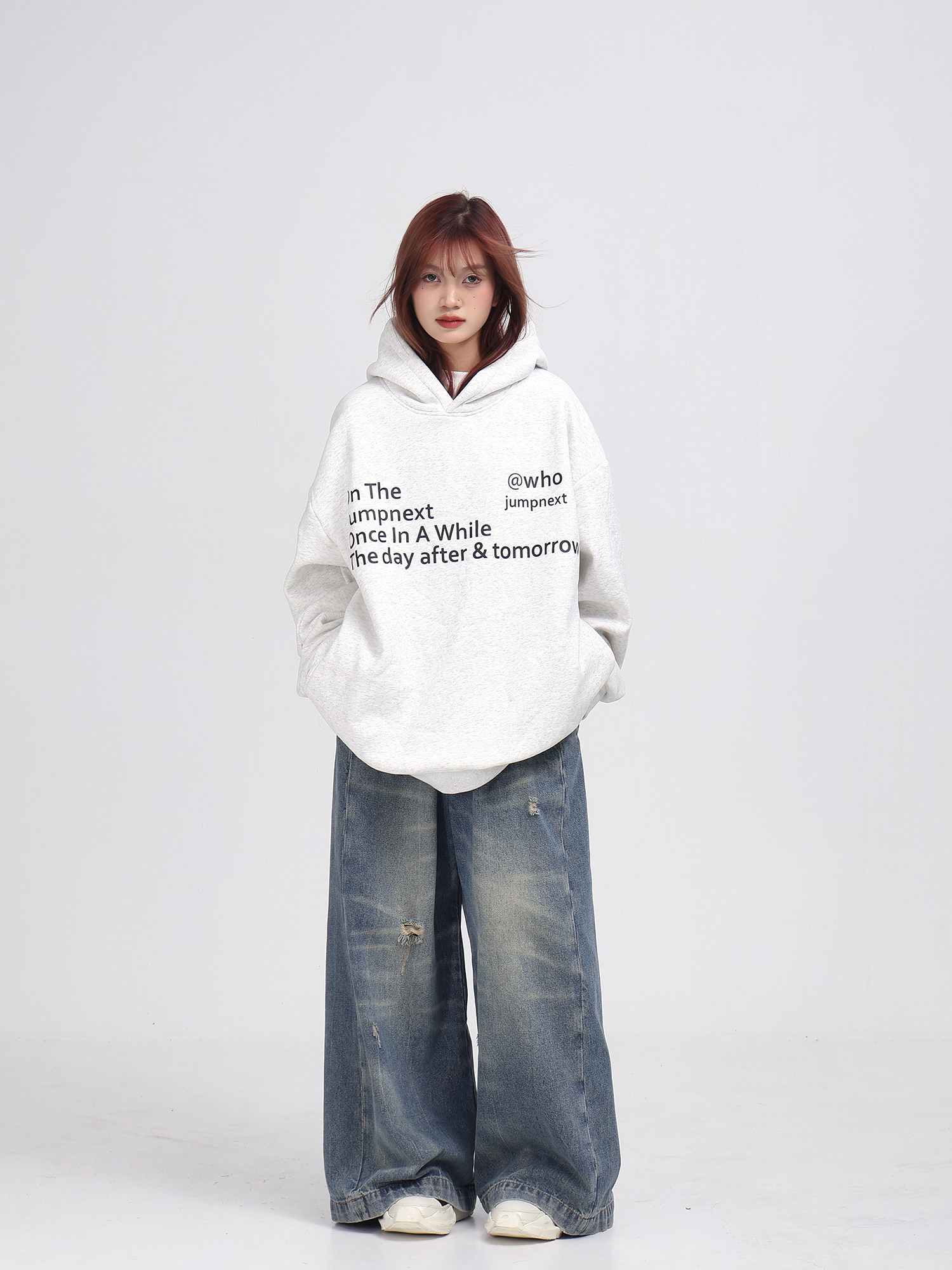 JUMPNEXT 내셔널 패션 아메리칸 레트로 문자 패턴 프린트 후드 티셔츠 남성과 여성 헤비 하이 스트리트 커플 탑