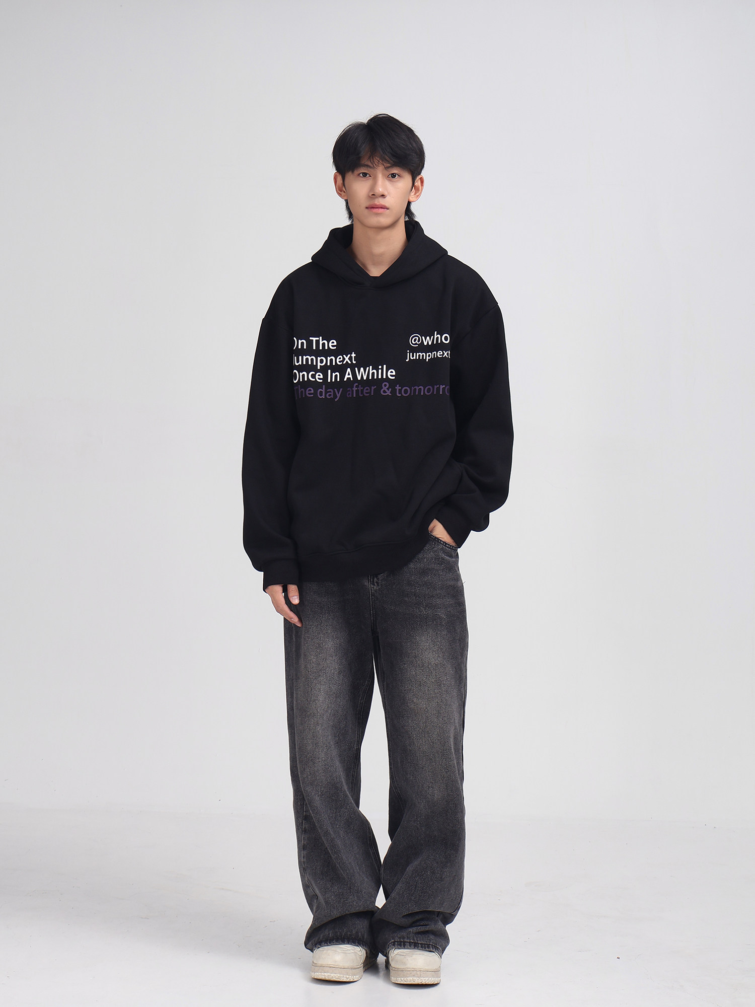 JUMPNEXT 내셔널 패션 아메리칸 레트로 문자 패턴 프린트 후드 티셔츠 남성과 여성 헤비 하이 스트리트 커플 탑