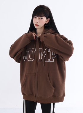 JUMP NEXT 国潮秋季情侣嘻哈七色大LOGO拉链开衫宽松休闲连帽卫衣