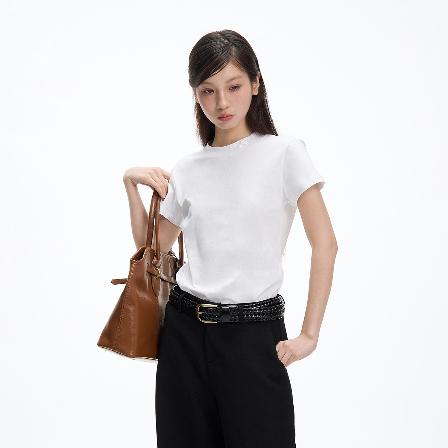 JUMPNEXT正肩纯色圆领短袖T恤夏季新款基础款百搭上衣