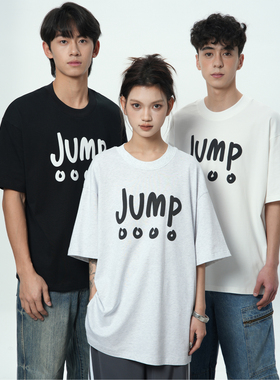 JUMPNEXT 美式夏季发泡印花T恤宽松版型情侣短袖潮牌落肩男女上衣
