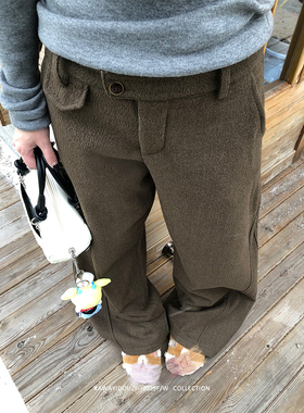 Kawayi豆子【质感垂坠】复古羊毛肌理感高腰阔腿弯刀裤百搭长裤