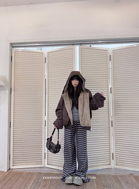 Kawayi豆子【出圈裤】慵懒风条纹细腻软糯针织抽绳休闲宽松阔腿裤