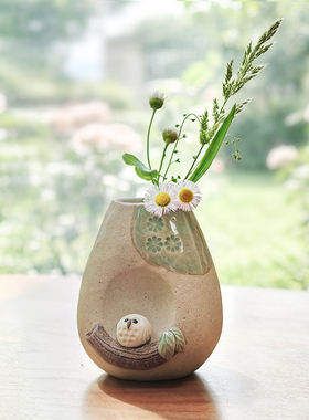 日本信乐烧粗陶花器花瓶摆件送礼