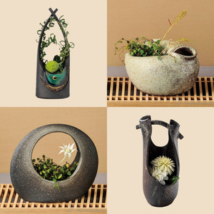 窑变朴韵 日本进口信乐烧粗陶花器插花复古手作家居书房摆件送礼