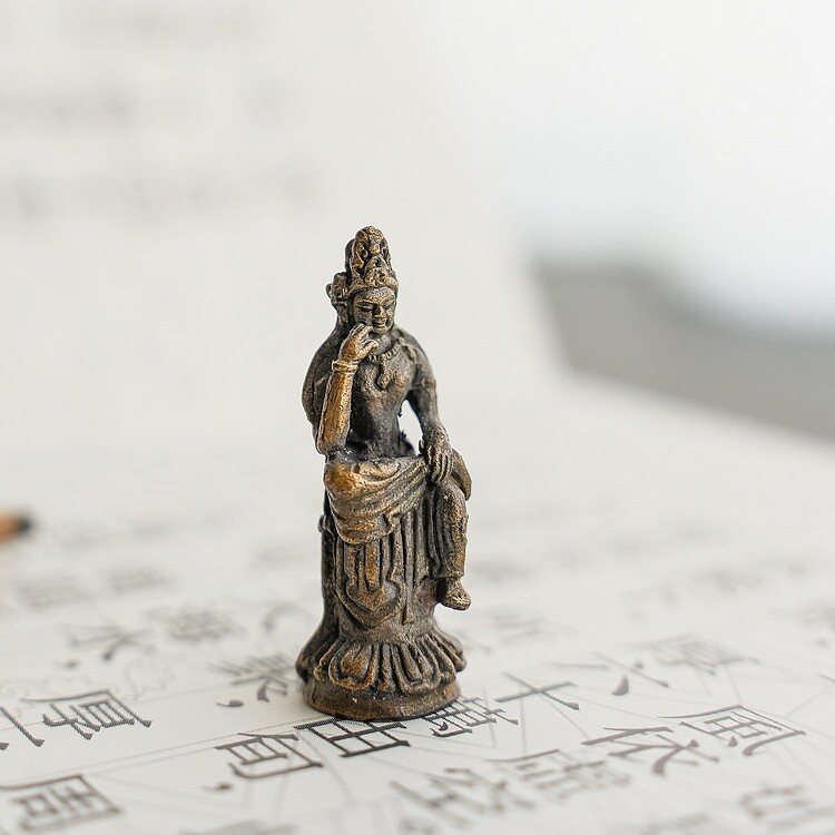 弥勒菩萨 日本进口手作黄铜随身佛像口袋佛微雕家居桌面摆件供奉